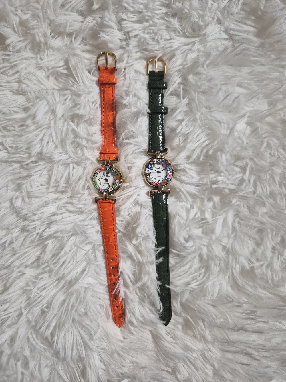 Womens Venice Watch Bundle Duo Set Green Orange Band Gold Tone Art And Glass Art